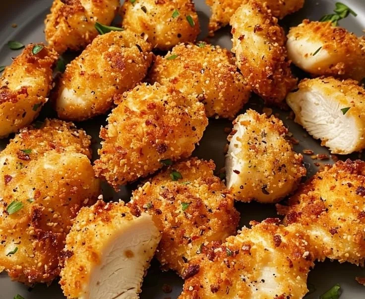 Crispy Air Fryer Ranch-Crusted Chicken Bites served on a platter