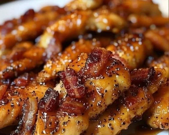 Crispy Bacon Brown Sugar Chicken Tenders with a sweet glaze