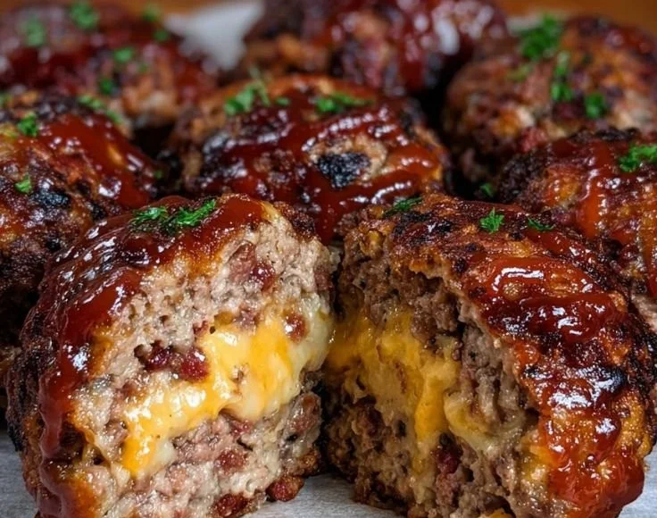 Bang-Bang Melty Bacon Cheddar Stuffed Meatloaf Bombs ready to serve.