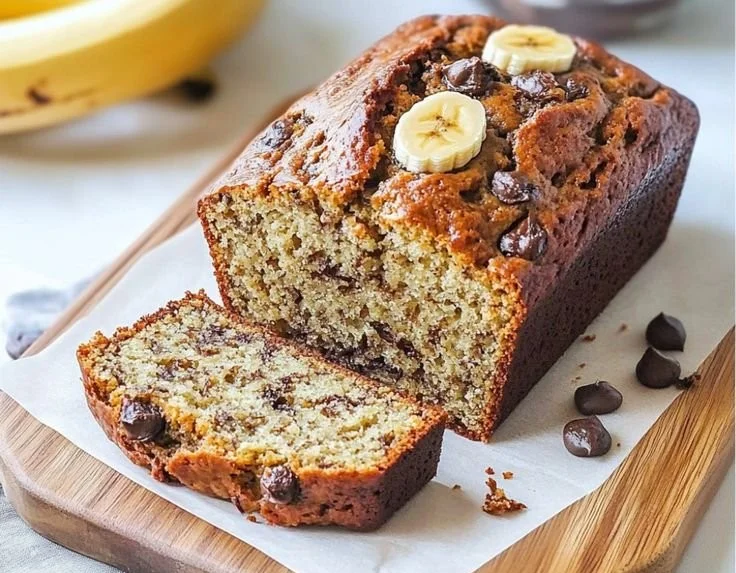 Delicious homemade banana bread loaf with slices ready to serve