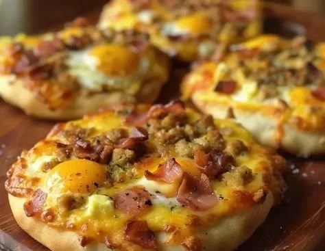 Delicious Breakfast Pizza topped with eggs and cheese