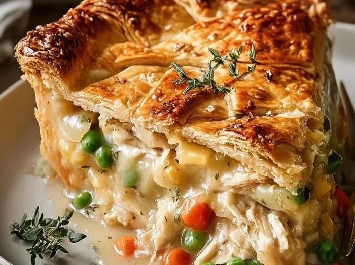 Delicious Chicken Pot Pie with Buttery Crust, filled with chicken and vegetables