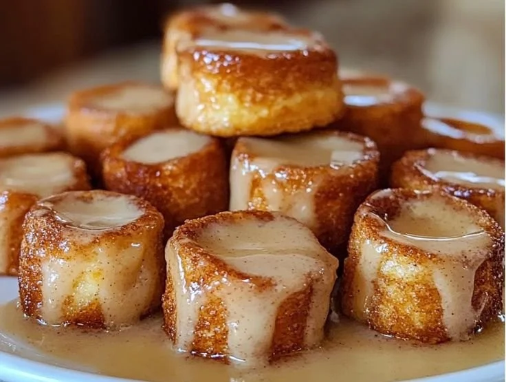 Delicious Cinnamon Roll French Toast Bites served on a plate.