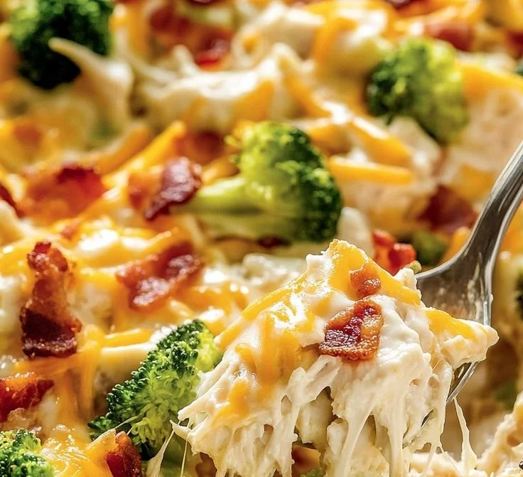 Creamy low carb chicken casserole with vegetables in a baking dish