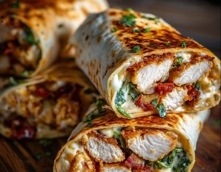 Crispy air fryer chicken and mozzarella wraps on a plate