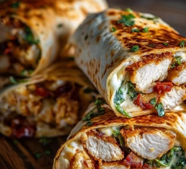Crispy air fryer chicken and mozzarella wraps served on a plate