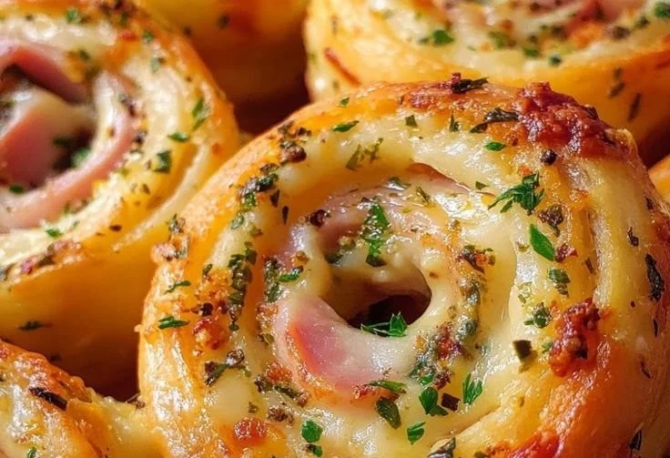 Easter ham and cheddar pinwheels on a serving platter