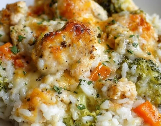 Delicious chicken and rice casserole in a skillet, perfect for family meals