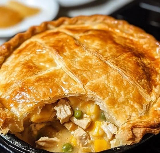 Delicious easy chicken pot pie with creamy filling and flaky crust