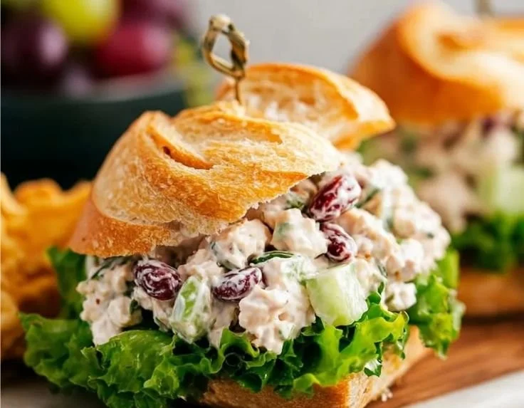 Bowl of fresh and delicious easy chicken salad with vegetables and dressing
