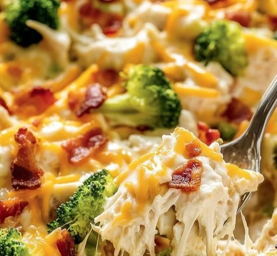 Delicious easy low carb chicken casserole served in a baking dish
