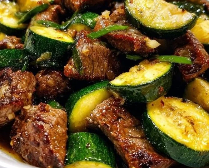 Garlic Butter Steak Bites sizzling in a skillet with herbs and spices