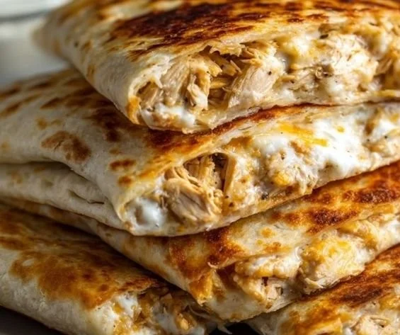 High-protein chicken ranch quesadilla with cheese and fresh ingredients