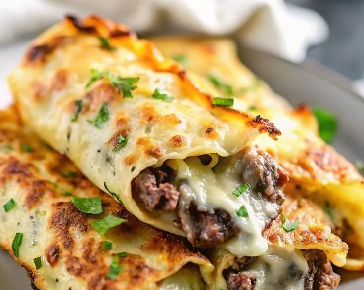 Keto Philly Cheesesteak Rolls served on a plate