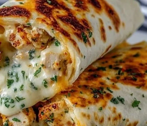 Low carb cheesy garlic chicken wraps filled with flavorful ingredients.