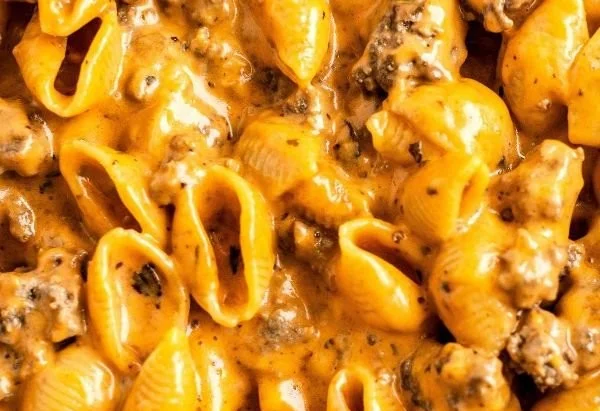 Homemade Hamburger Helper dish featuring cheesy pasta and ground beef