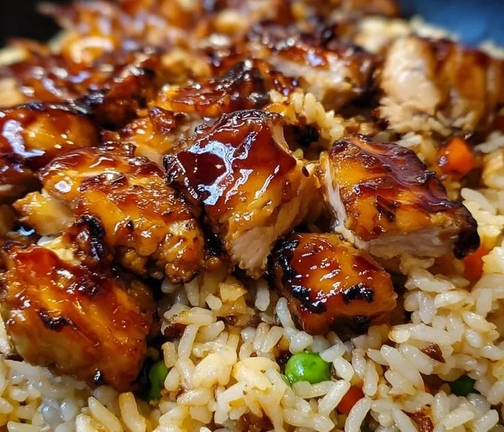 One-Pan Bold Honey BBQ Chicken Rice dish with vibrant vegetables