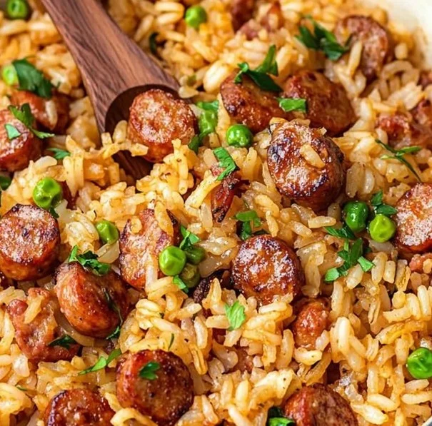 Quick one pot sausage and rice dish for a comforting family meal