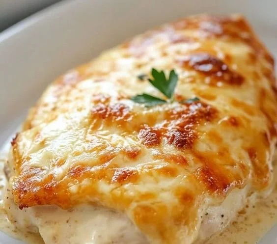 Delicious smothered cheesy sour cream chicken served on a plate