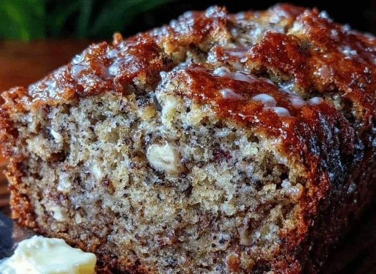 Freshly baked moist banana bread made with 5 simple ingredients