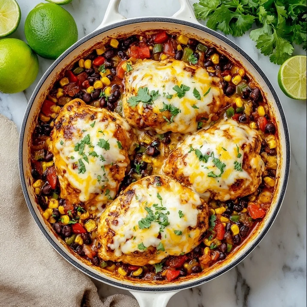 Cowboy Chicken Bake with Black Beans, Corn, and Melted Cheese Recipe
