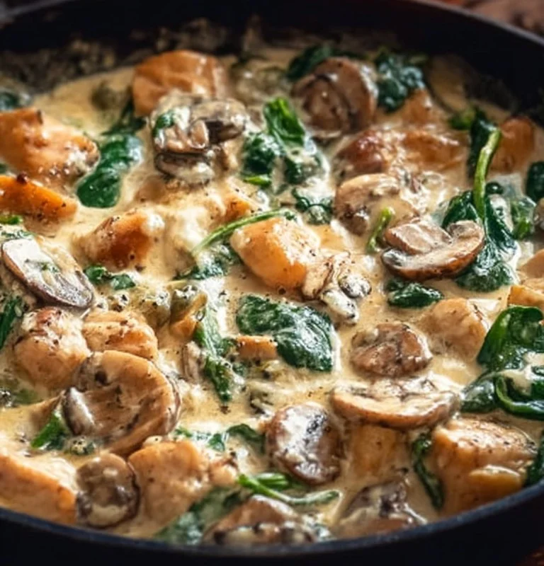 Creamy Chicken Mushroom Spinach Skillet