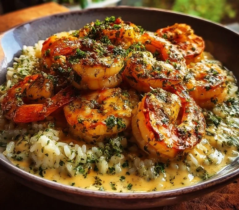 Creamy Herb Rice with Garlic Butter Shrimp