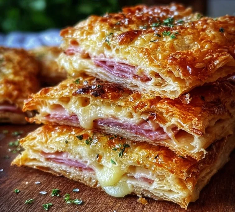 Crispy Ham & Cheese Puff Pastry Stacks