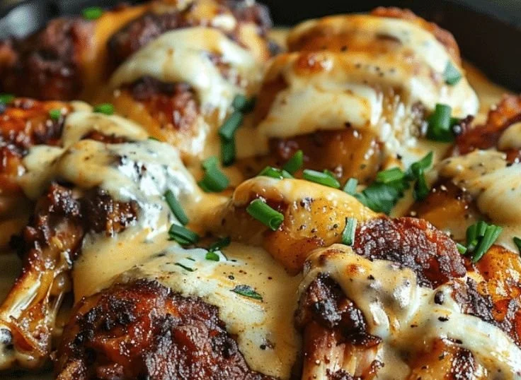 Delicious Mississippi Mud Chicken topped with rich, savory sauce