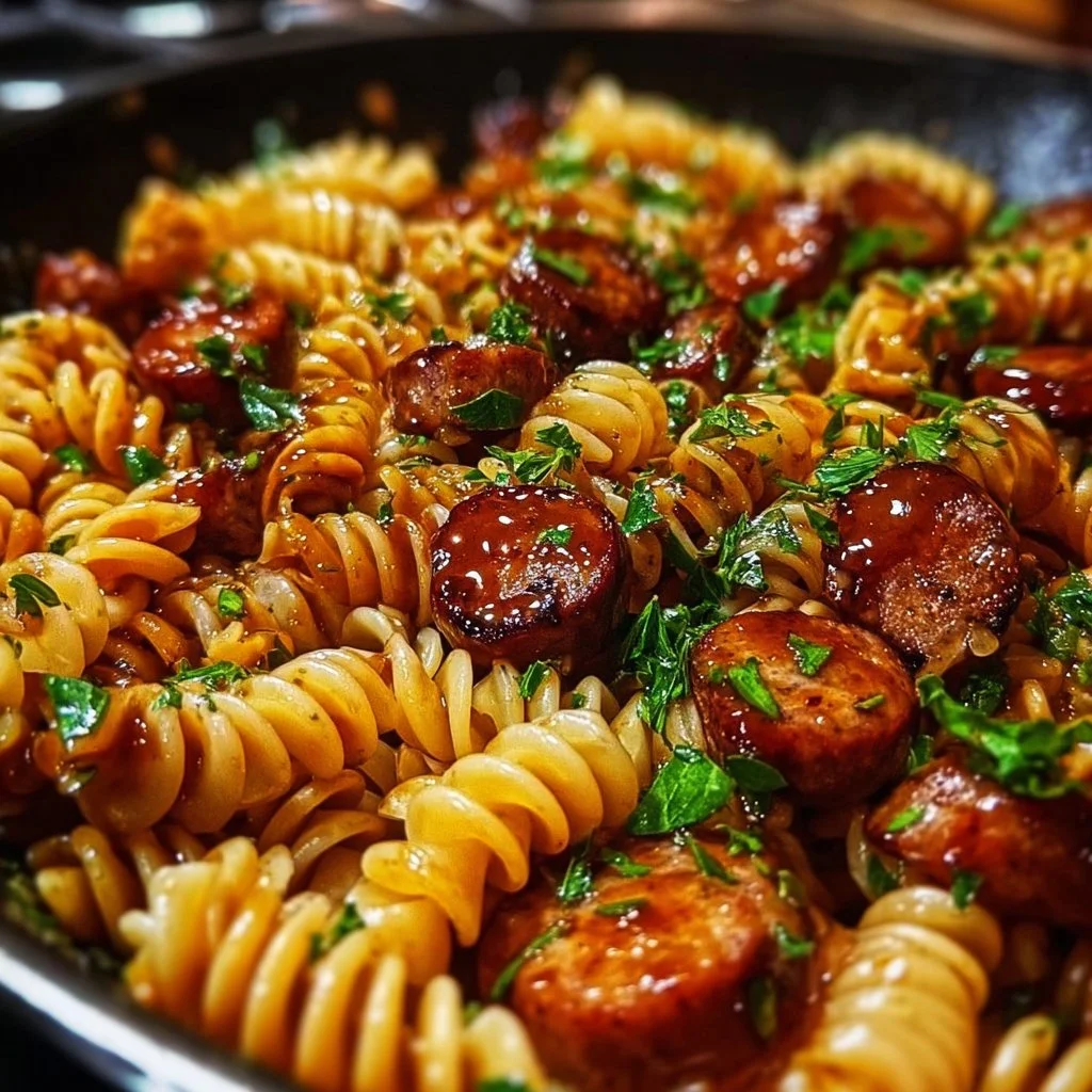 One-Skillet Spicy Honey BBQ Sausage & Pasta