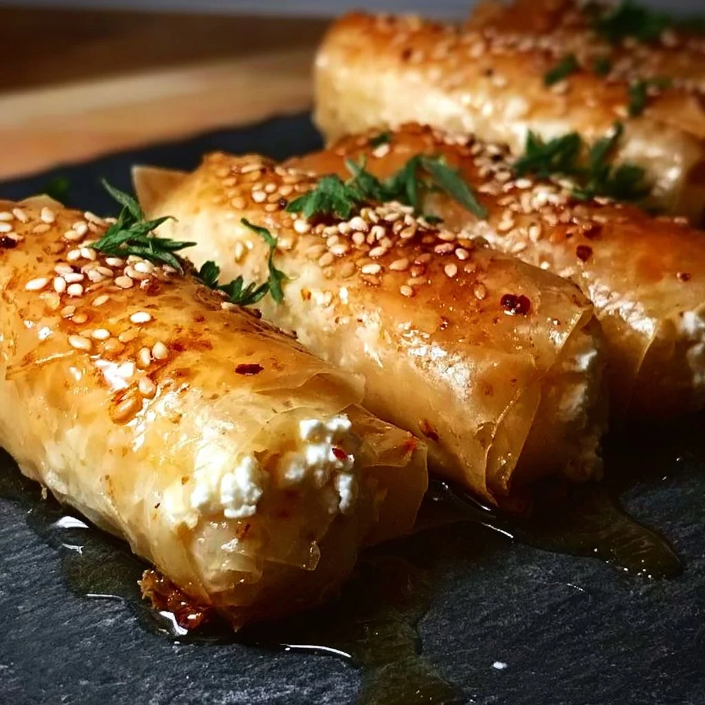 Oven-Fried Feta Rolls with Chili Honey