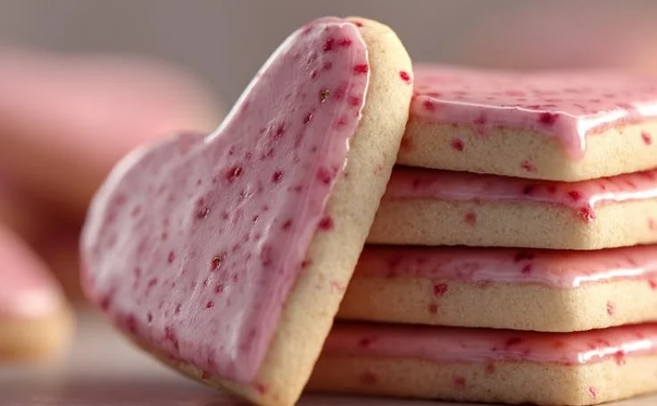 Delicious homemade strawberry shortbread cookies on a plate