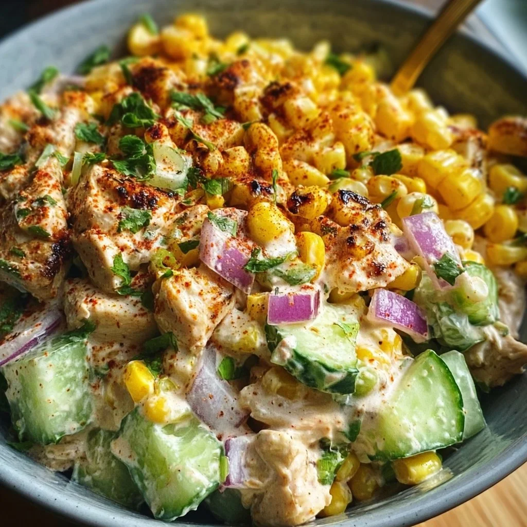 Street Corn Creamy Cucumber Chicken Salad