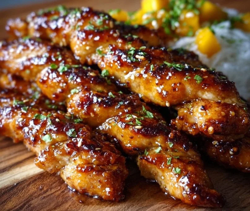 Sweet & Savory Asian Mango Glazed Chicken Twists